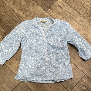 Exofficio Light weight Blue Patterned Button Down Blouse Shirt 3/4 Sleeve Small